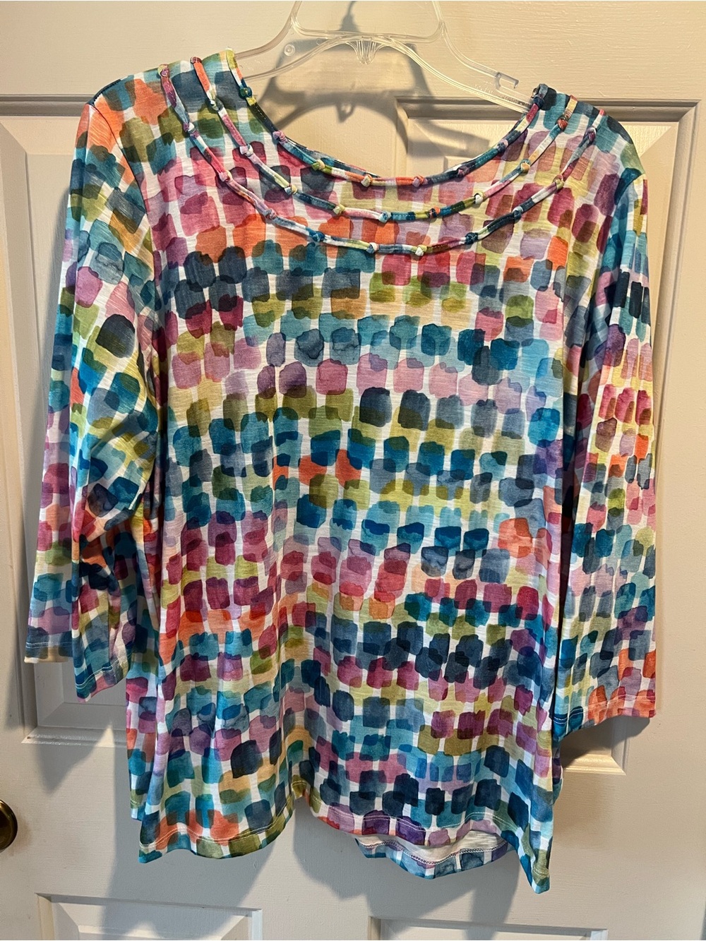 Alfred Dunner Multicolor Watercolor Dot 3/4 length Sleeve Top